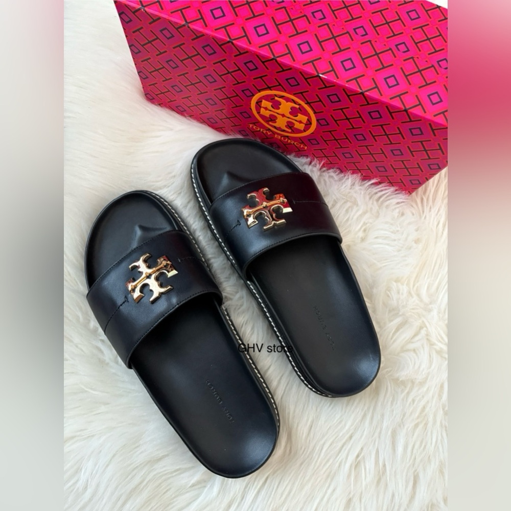 Tory Burch Black Everly Anatomic lug Sandals - Picture 3 of 5